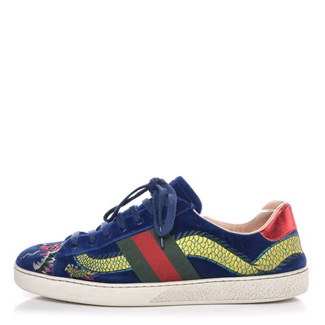 gucci shoes with dragon|Gucci blue velvet dragon shoes.